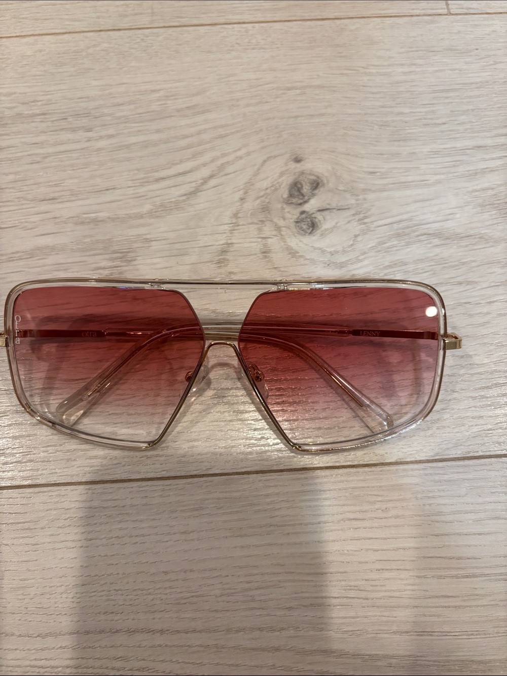 Gold Metal-Frame Sunglasses with Pink Gradient Lenses